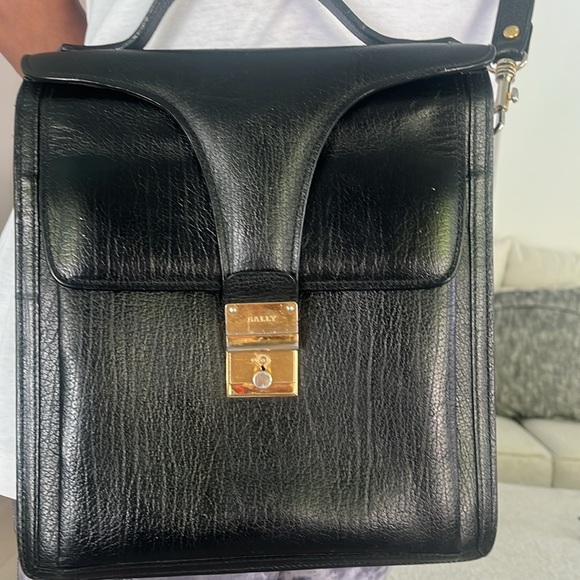 Bally Bag Black Leather Top Handle Satchel with Crossbody Strap Vintage Handbag - Picture 4 of 16